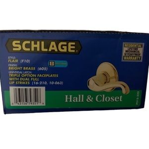 NIB Schlage Flair F10/605 Hall & Closet Door Lever/handle Assembly